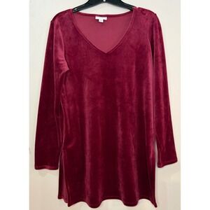 Pure Jill J. Jill‎ Burgundy Velvet V-Neck Tunic Top Long Sleeve Pima Cotton XS